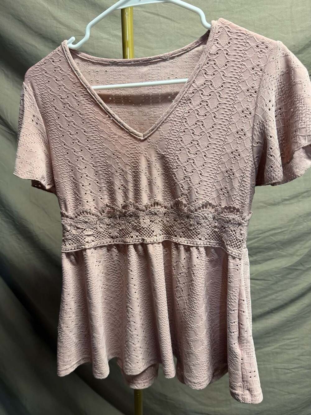 LanaWest Women's V-Neck Eyelet Lace Crochet Peplum Babydoll Blouse